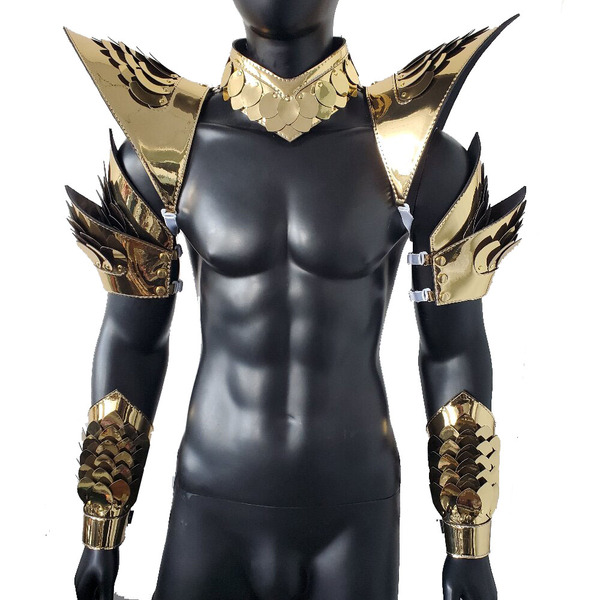 Burning Man Holographic Gold Dragon Scale Armor,Rave Festival Costume Armor Wear Outfits