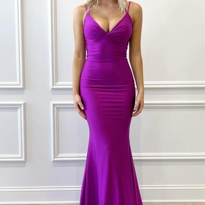 V-neck mermaid  prom dress with  lace-up - Thumbnail 3