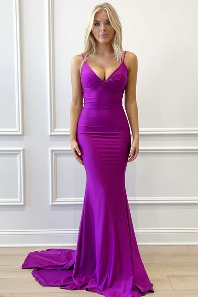 V-Neck Mermaid  Prom Dress with  Lace-Up