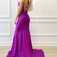 V-Neck Mermaid  Prom Dress with  Lace-Up - Thumbnail 2