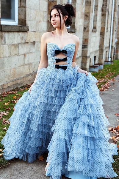 Strapless Ruffle Tiered Prom Dress with Keyholes