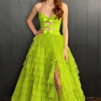 Strapless Ruffle Tiered Prom Dress with Keyholes - Thumbnail 1