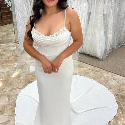 Cowl neck backless  wedding dress with beaded