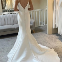 Spaghetti Strap Backless Trumpet Long Wedding Dress - Thumbnail 1
