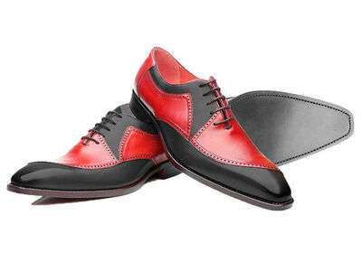 Red Black Oxford CLassical Genuine Leather Handmade Men Party Wear Lace Up Shoes