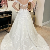 Off-the-Shoulder Sheer Back  Wedding Dress with Appliques - Thumbnail 1