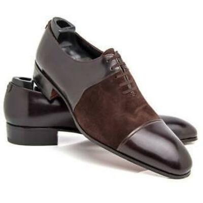 Handmade men two tone formal shoe,brown leather & suede toe cap full upper shoe