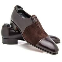 HANDMADE MEN TWO TONE FORMAL SHOE,BROWN LEATHER & SUEDE TOE CAP FULL UPPER SHOE - Thumbnail 4
