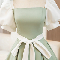 A-line White and Green Floor Length Prom Dress - Thumbnail 5