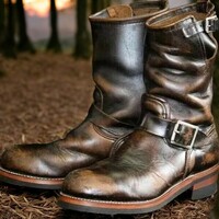 Men's Vintage Look Double Monk Genuine Leather Biker Boot Handmade Cowboy Boos - Thumbnail 1