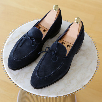Navy bue formal dress handmade shoes men's loafer moccasin shoes