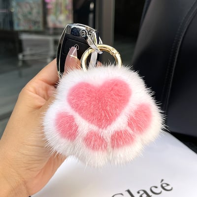 Mink fur cat paw plush small paw bag ornaments bear paw car keychain