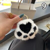 Mink fur cat paw plush small paw bag ornaments bear paw car keychain - Thumbnail 1