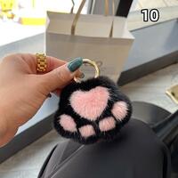 Mink fur cat paw plush small paw bag ornaments bear paw car keychain - Thumbnail 2