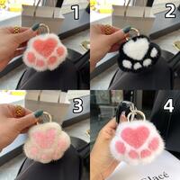 Mink fur cat paw plush small paw bag ornaments bear paw car keychain - Thumbnail 4