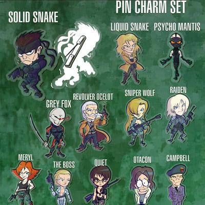 Metal gear chibi ops pin charm set