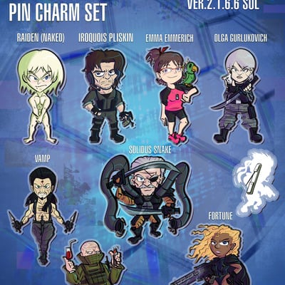 Metal gear chibi ops ver.2.1.6.6 sol pin charm set