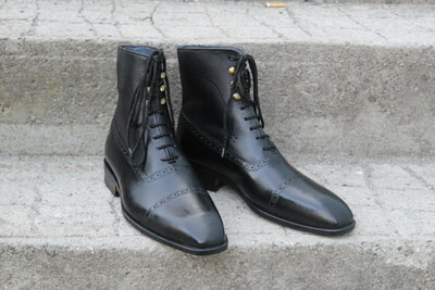 Crafted Leather Bespoke Dress Shoes Classic Black Calf Leather Ankle High Lace up Boot