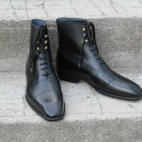 Crafted Leather Bespoke Dress Shoes Classic Black Calf Leather Ankle High Lace up Boot - Thumbnail 1