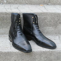 Crafted Leather Bespoke Dress Shoes Classic Black Calf Leather Ankle High Lace up Boot - Thumbnail 3