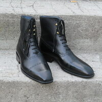 Crafted Leather Bespoke Dress Shoes Classic Black Calf Leather Ankle High Lace up Boot - Thumbnail 4