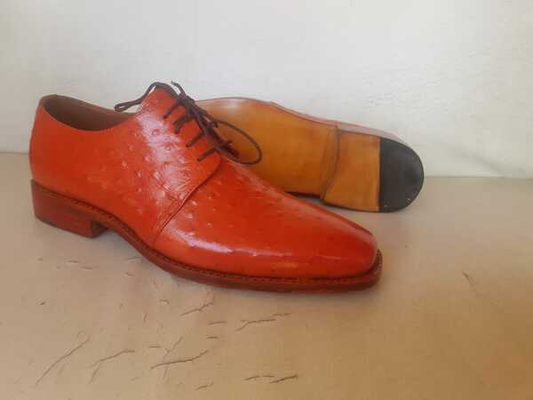 New Classic Handmade Leather Orange Lace up Dress Shoes Formal Bespoke Shoes