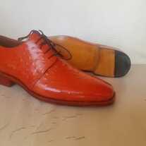 New Classic Handmade Leather Orange Lace up Dress Shoes Formal Bespoke Shoes