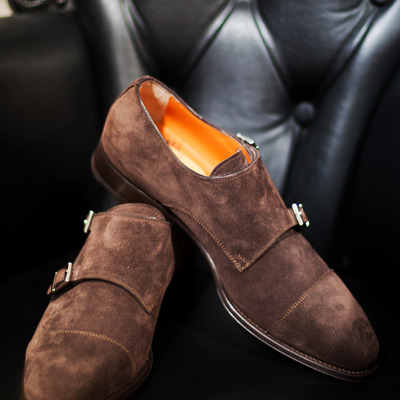 Premium edition brown double buckle dess shoes handmade mens shoes - Thumbnail 3