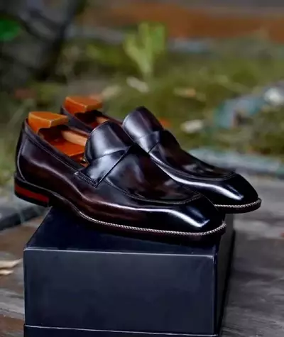 Handmade Men's Two Tone Penny Loafer Narrow Toe Original Leather Loafer Shoes