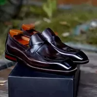 Handmade Men's Two Tone Penny Loafer Narrow Toe Original Leather Loafer Shoes - Thumbnail 4