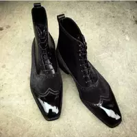 Handmade Men's Wingtip Boots, Men Suede And Leather Ankle Boots, Men ankle Boots - Thumbnail 1