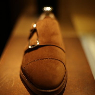 Western look men's hand stitch brown genuine suede double monk strap wedding shoes