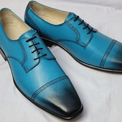 Crafted leather classic blue oxford lace up dress shoes - Thumbnail 4