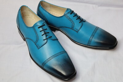 Crafted Leather Classic Blue Oxford Lace up Dress Shoes