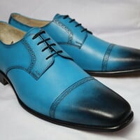 Crafted Leather Classic Blue Oxford Lace up Dress Shoes - Thumbnail 2