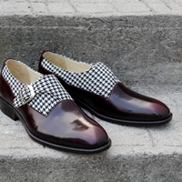Crafted Leather Unique and Classic Houndstooth Fabric & Patina Monk Strap Dress Shoes - Thumbnail 1