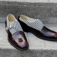 Crafted Leather Unique and Classic Houndstooth Fabric & Patina Monk Strap Dress Shoes - Thumbnail 2