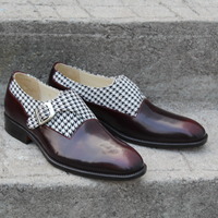 Crafted Leather Unique and Classic Houndstooth Fabric & Patina Monk Strap Dress Shoes - Thumbnail 3