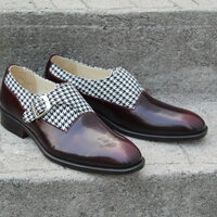 Crafted Leather Unique and Classic Houndstooth Fabric & Patina Monk Strap Dress Shoes - Thumbnail 4