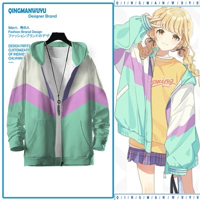 Colorblock trendy zipper sweater jacket couple coat