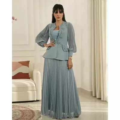  Mother Of The Bride/Groom  Dresses With Long Sleeves Jacket Lace Appliques Formal Wedding Guest Dress For Women 