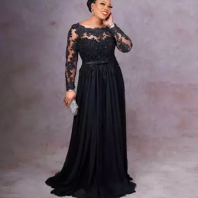 Mother's dresses mother of the bride/groom  dress plus size formal new prom party gown custom lace up zipper applique scoop long sleeve 