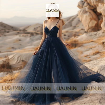 Navy blue strapless full length prom dress evening dress custom hand made a4-13.7