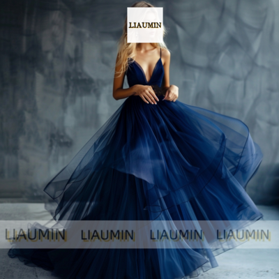 Navy blue strapless full length tull prom dress evening dress custom hand made a4-13.2