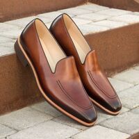 NEW Handmade Men brown leather loafers, Men slipons, Men's loafers shoes, Men st - Thumbnail 1