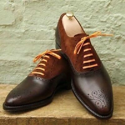 New handmade men's two tone fashion laceup shoes