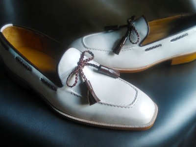 Elegant Men's Handmade  Cow White Leather Tassels Loafer Party Wear Shoes