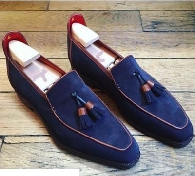 Handmade Men elegant Suede Tassels shoes, Men Navy blue Driving Shoes, Men Shoes