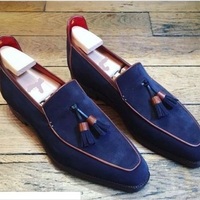 Handmade Men elegant Suede Tassels shoes, Men Navy blue Driving Shoes, Men Shoes - Thumbnail 1