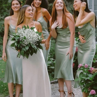 Sheath cowl neck sage  silk satin  bridesmaid dresses
